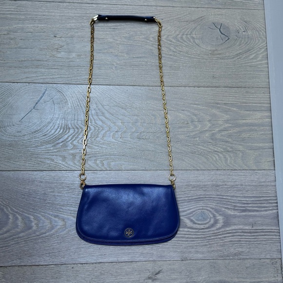Tory Butch Robinson blue clutch/crossbody